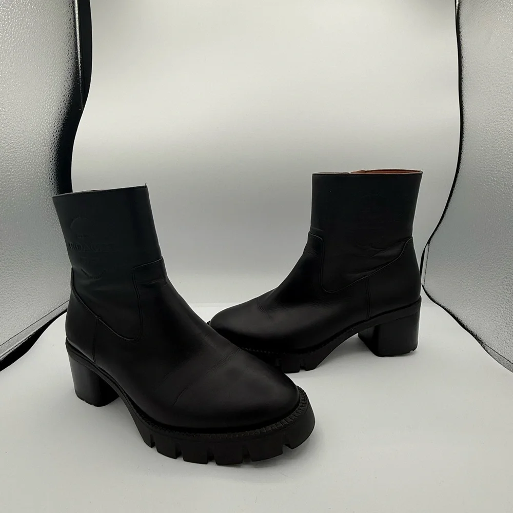 Coach Black Ankle Booties with Gold Zipper - Picture 2 of 10